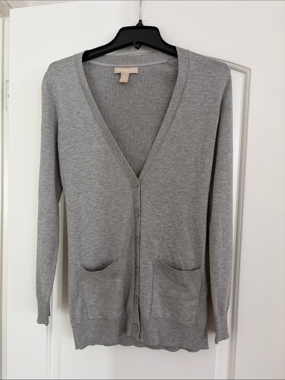 Banana Republic Gray V-Neck Button Cardigan